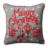 16.5" Gray And Red Ornamental "Merry Christmas" Square Throw Pillow