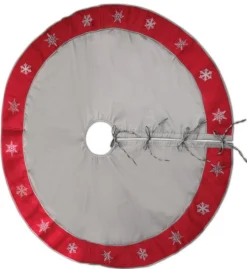 54" Gray And Red Snowflake Border Tie Closure Christmas Tree Skirt