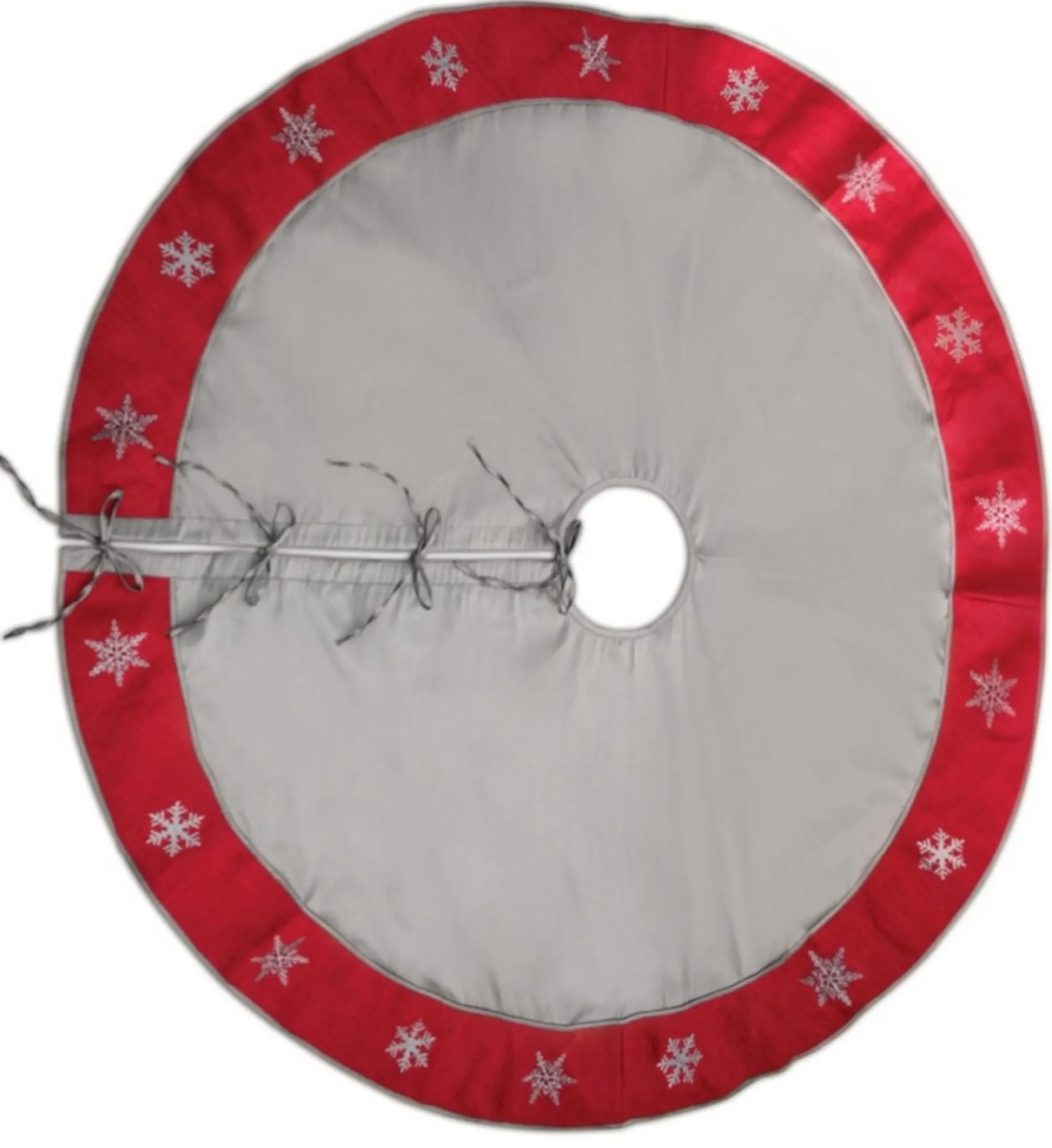 54" Gray And Red Snowflake Border Tie Closure Christmas Tree Skirt
