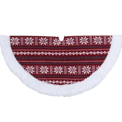 20" Gray And Red Snowflakes Lodge Mini Christmas Tree Skirt With High Pile Fleece Trim