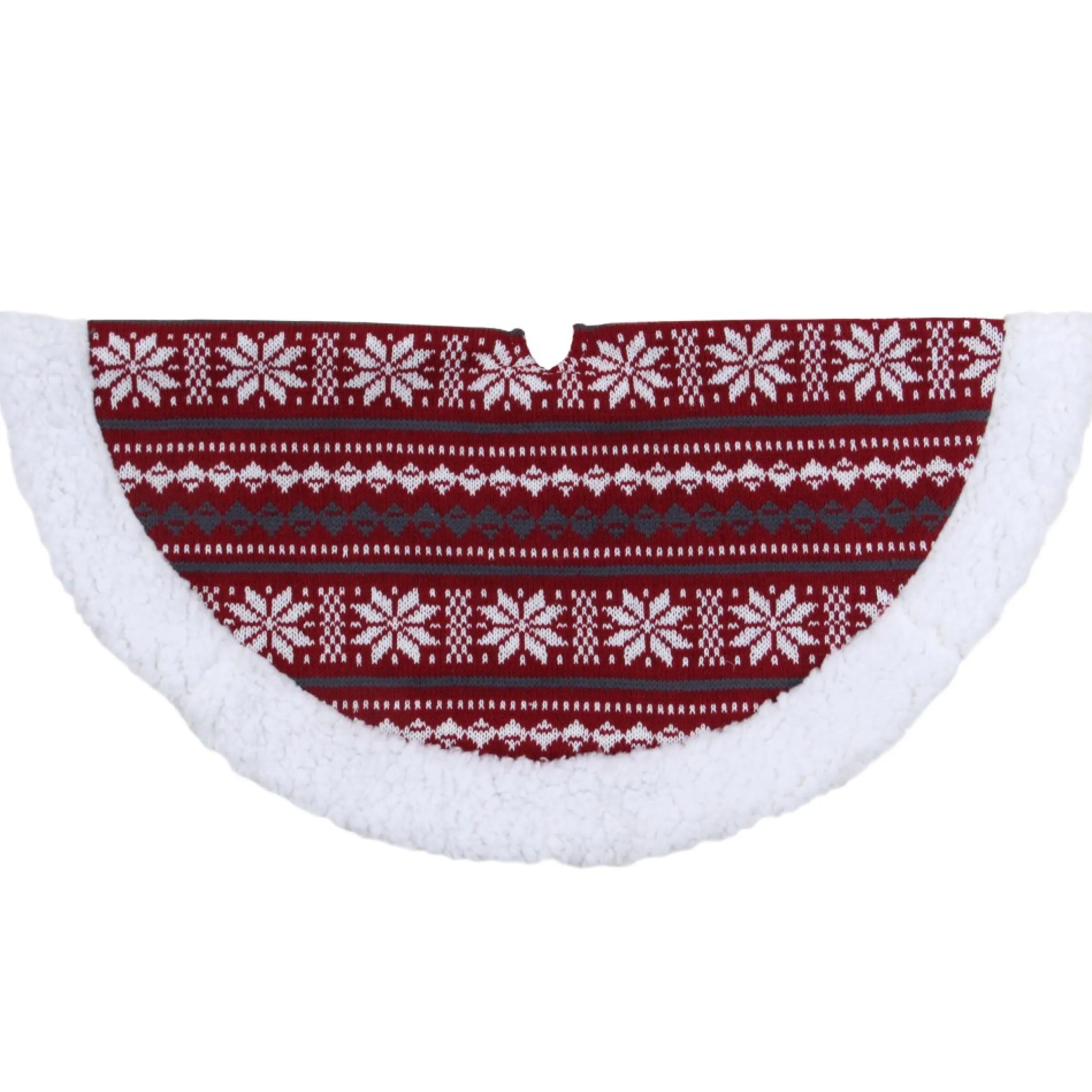 20" Gray And Red Snowflakes Lodge Mini Christmas Tree Skirt With High Pile Fleece Trim