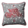 16.5" Gray And Red Snowy "Merry Christmas" Square Throw Pillow