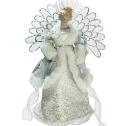 13" Gray And Silver Lighted Fiber Optic Angel In Gown Christmas Tree Topper - Multicolor Lights
