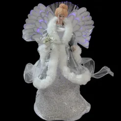 13" Gray And Silver Lighted Fiber Optic Angel In Gown Christmas Tree Topper - Multicolor Lights