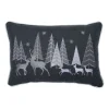 18.5" Gray And White Christmas Forest Scene Deer Rectangular Throw Pillow