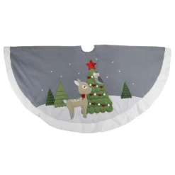 48" Gray And White Deer With Owl Christmas Tree Skirt