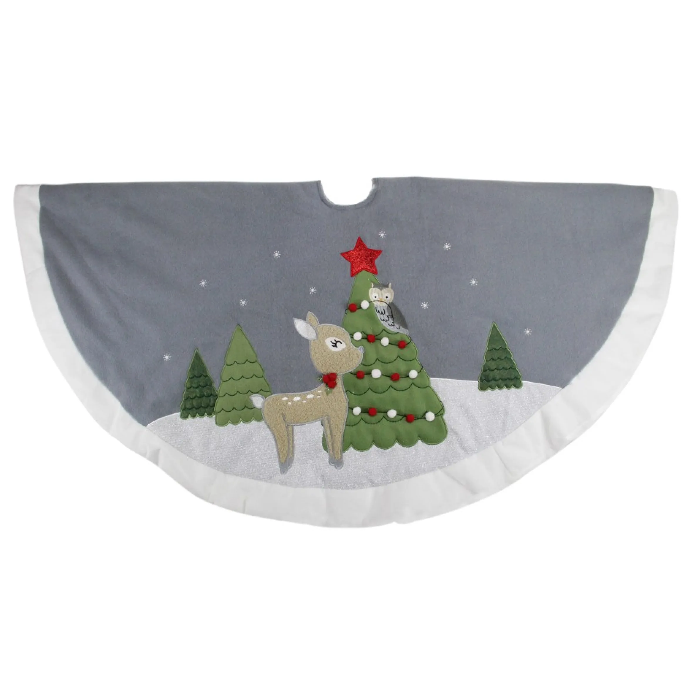 48" Gray And White Deer With Owl Christmas Tree Skirt
