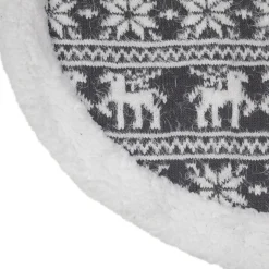 20" Gray Reindeer Lodge Mini Christmas Tree Skirt With High Pile Fleece Trim
