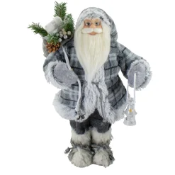 18" Gray Standing Santa Christmas Figure With Lantern