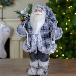 18" Gray Standing Santa Christmas Figure With Lantern