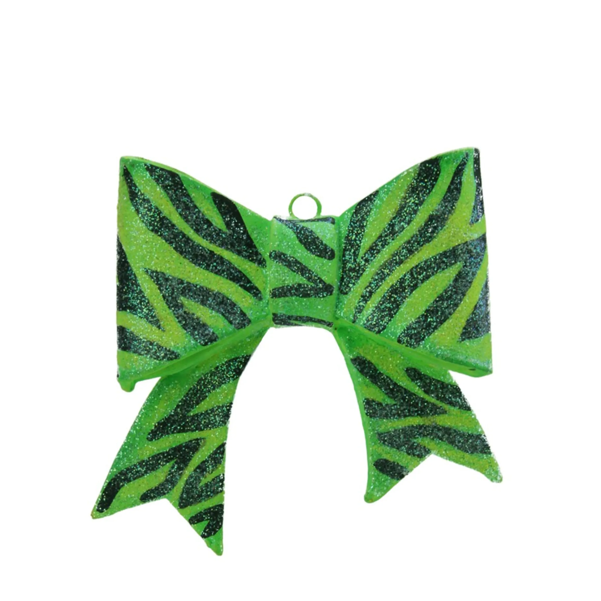 3" Green And Black Glittered Zebra Print Bow Christmas Ornament