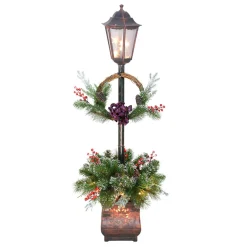 4' Green And Black Pre-Lit Christmas Lamp Post, Clear Lights