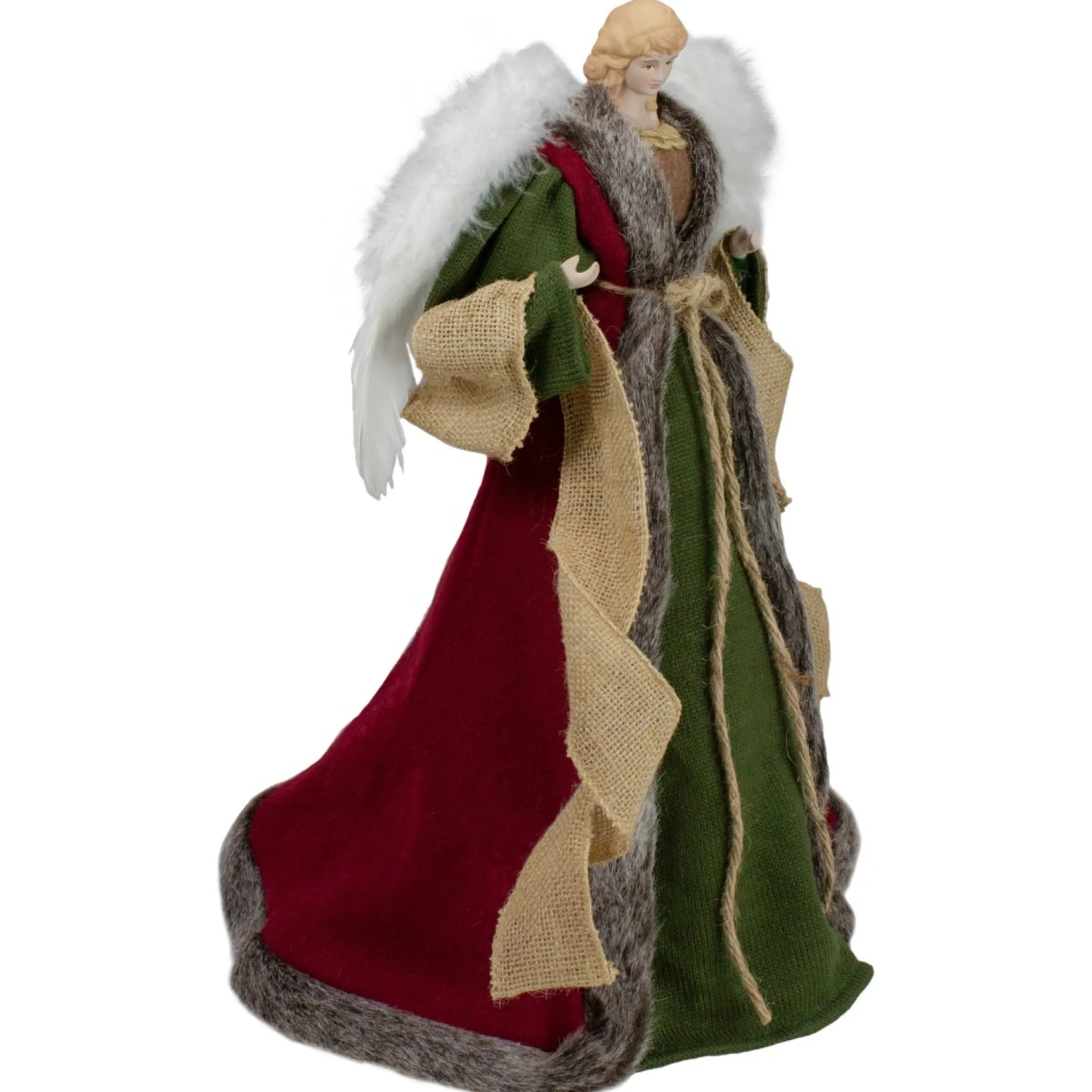 18" Green And Brown Angel In A Dress Christmas Tree Topper - Unlit