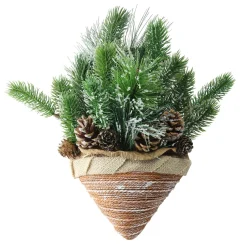 12" Green And Brown Ice Pine Cones With Branch Tips Hanging Christmas Decor