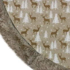 48" Green And Brown Knit Deer And Tree Christmas Tree Skirt