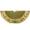54" Green And Gold Colored With Holly Leaves Embroidered Tree Skirt