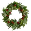 Green And Red Artificial Cedar, Eucalyptus And Berries Christmas Wreath, 24-Inch, Unlit