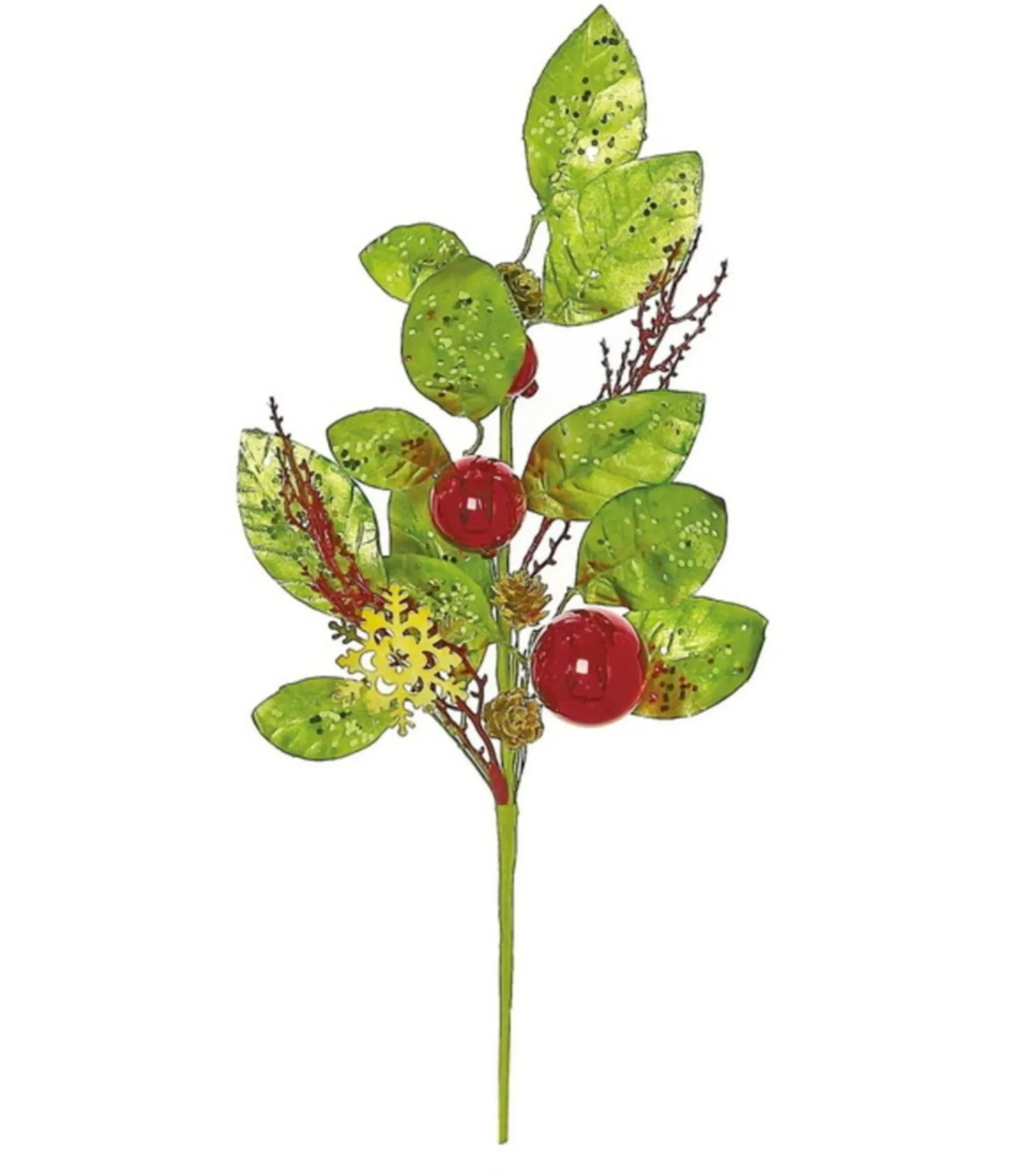 19" Green And Red Leaves With Pine Cones Artificial Christmas Spray
