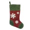 20" Green And Red Snowflake Applique Christmas Stocking With Blanket Stitching