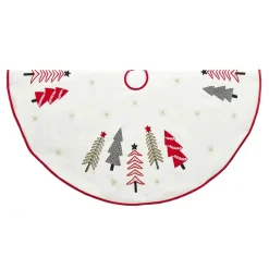50" Green And Red Tree Embroidered Christmas Tree Skirt