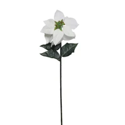28" Green And White Artificial Poinsettia Stem Christmas Pick