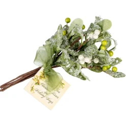 9.5" Green And White Christmas Mistletoe Sprig Spray