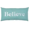 14" Green And White Embroidered Coastal Holiday Rectangular Throw Pillow