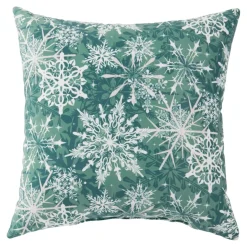 18" Green And White Evergreen Christmas Square Throw Pillow