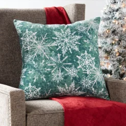 18" Green And White Evergreen Christmas Square Throw Pillow