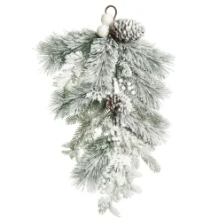24" Green And White Frosted Christmas Teardrop Swag, Unlit