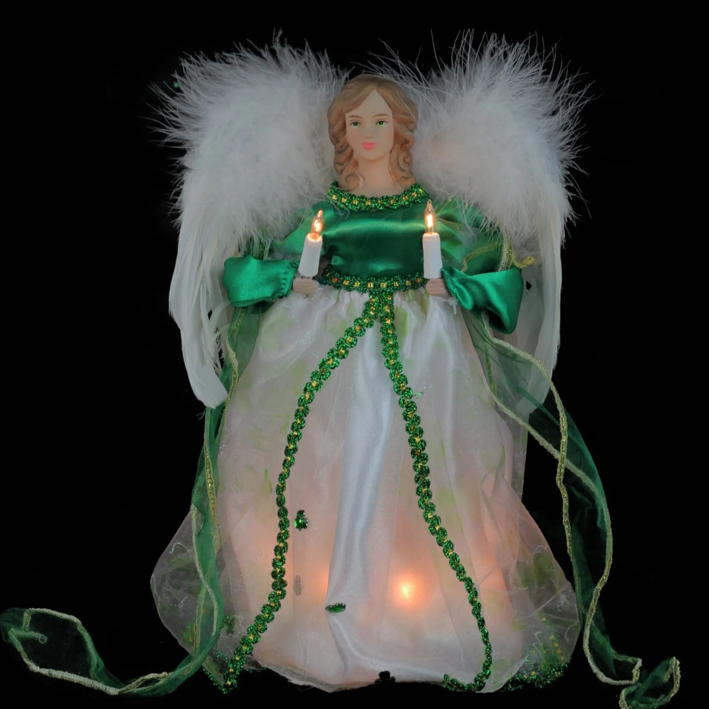 12" Green And White Lighted Luck Of The Irish Angel Christmas Tree Topper
