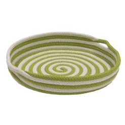 18" Green And White Woven Candy Cane Round Christmas Tray