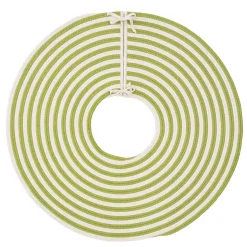 44" Green And White Woven Candy Cane Round Christmas Tree Skirt