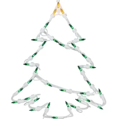 15" Green And Yellow Lighted Christmas Tree Window Silhouette Decoration