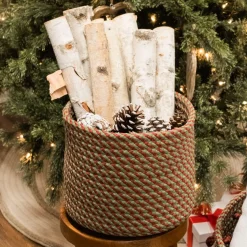12" Green Braided Twisted Christmas Woven Storage Basket