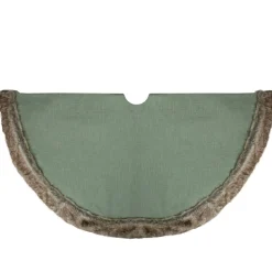 48" Green Burlap Christmas Tree Skirt With Faux Fur Trim