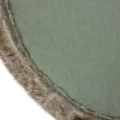 48" Green Burlap Christmas Tree Skirt With Faux Fur Trim