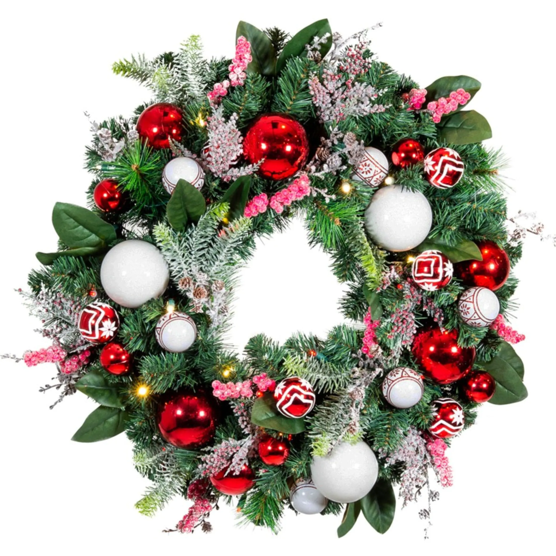 30" Green Christmas Nordic Led Artificial Wreath - Pre-Lit