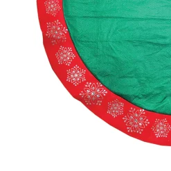 48" Green Christmas Tree Skirt With Red Gemstone Glitter Snowflake Trim