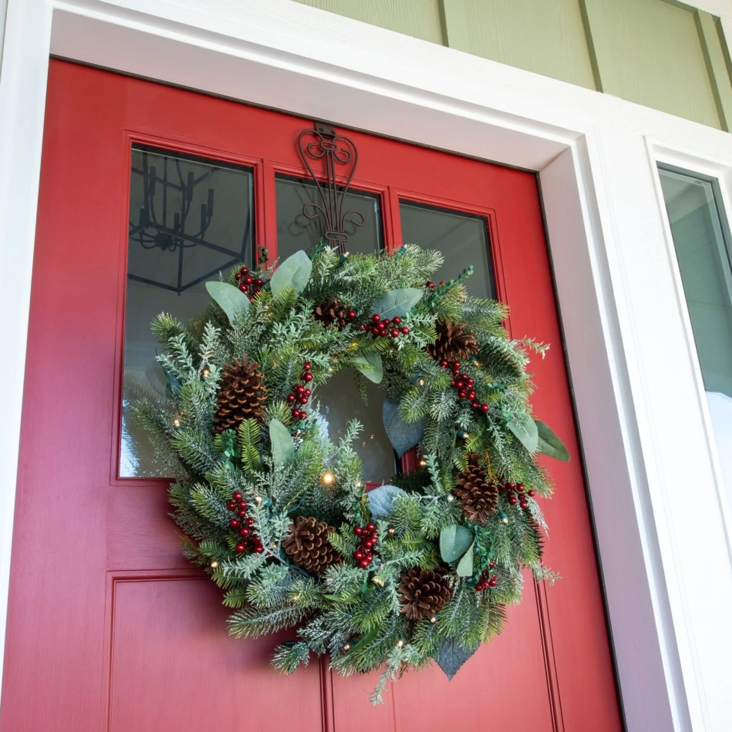 30" Green Christmas Winter Frost Led Artificial Wreath - Pre-Lit