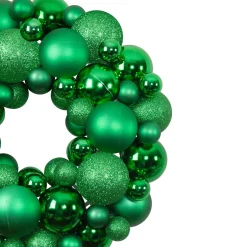 Green 3-Finish Shatterproof Ball Christmas Wreath - 13-Inch, Unlit