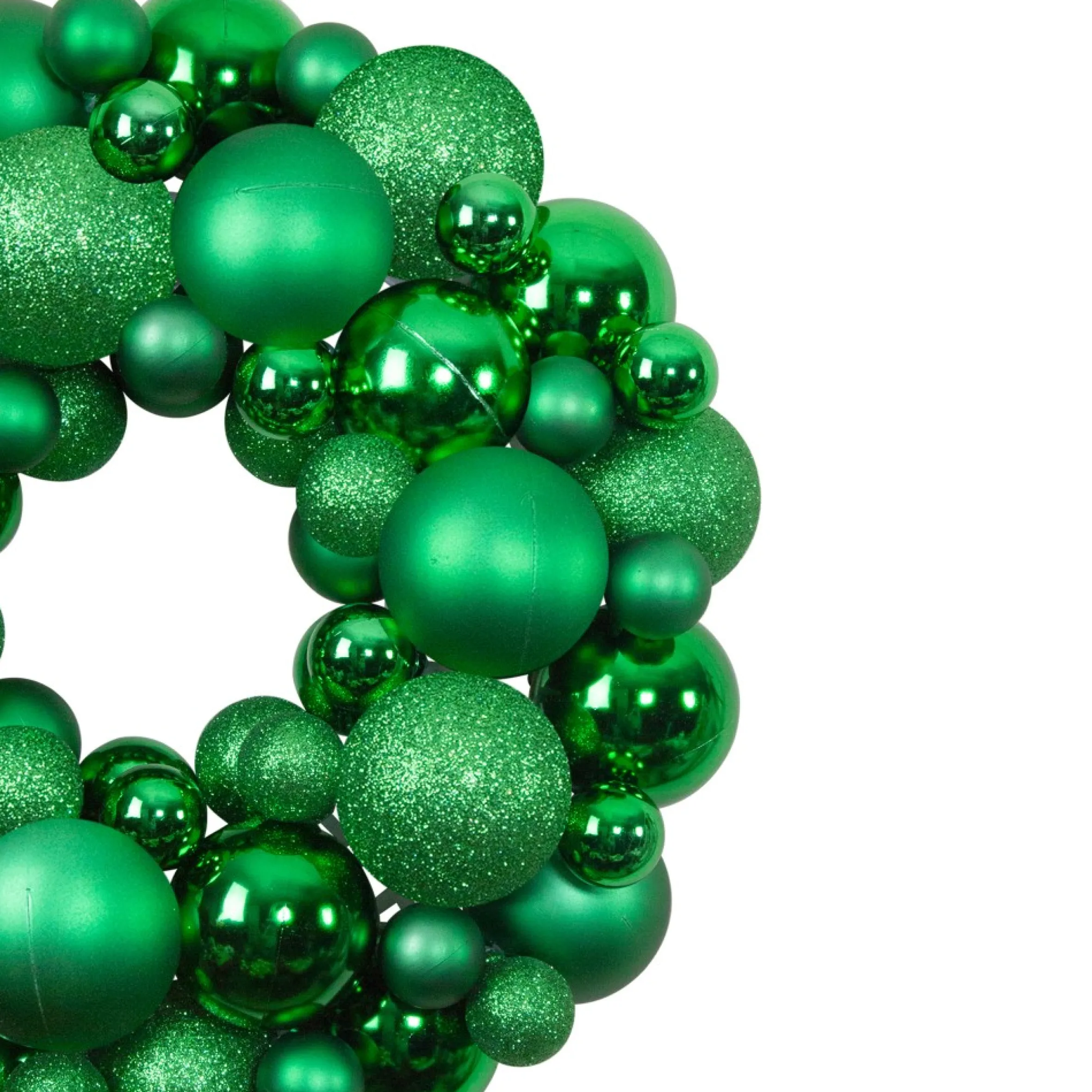 Green 3-Finish Shatterproof Ball Christmas Wreath - 13-Inch, Unlit