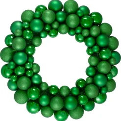 Green 3-Finish Shatterproof Ball Christmas Wreath - 24-Inch, Unlit