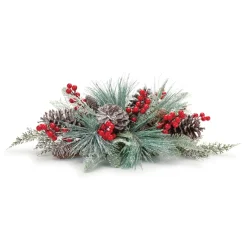 25.25" Green Frosted Pine Cone And Berry Christmas Centerpiece