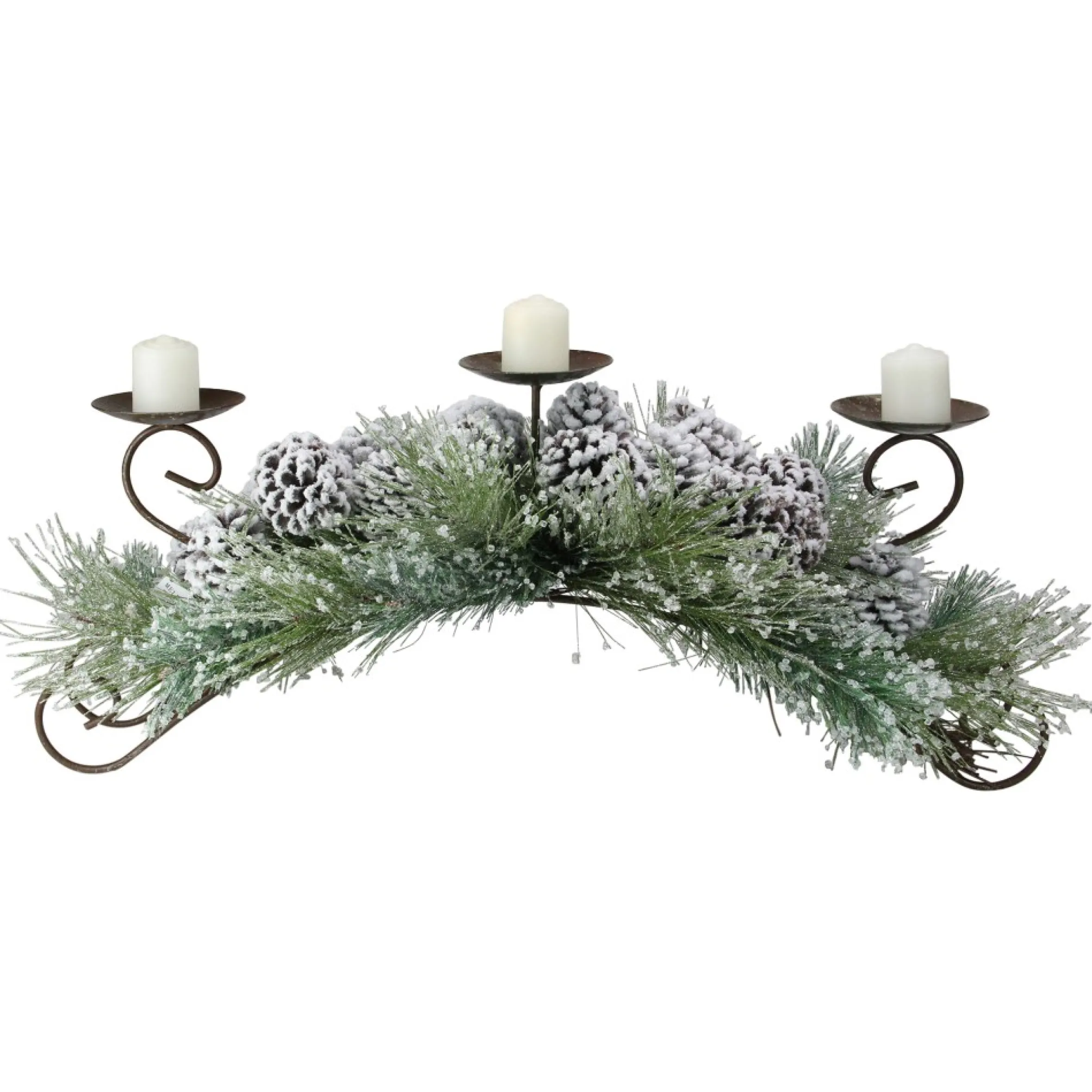 30" Green Frosted Pine Needle And Pine Cone Christmas Candle Holder