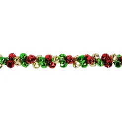 5' Green, Gold And Red Jingle Bell Christmas Garland, Unlit