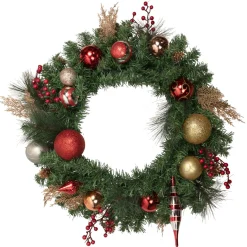 Green Mixed Foliage And Ornaments Artificial Christmas Wreath, 30-Inch, Unlit