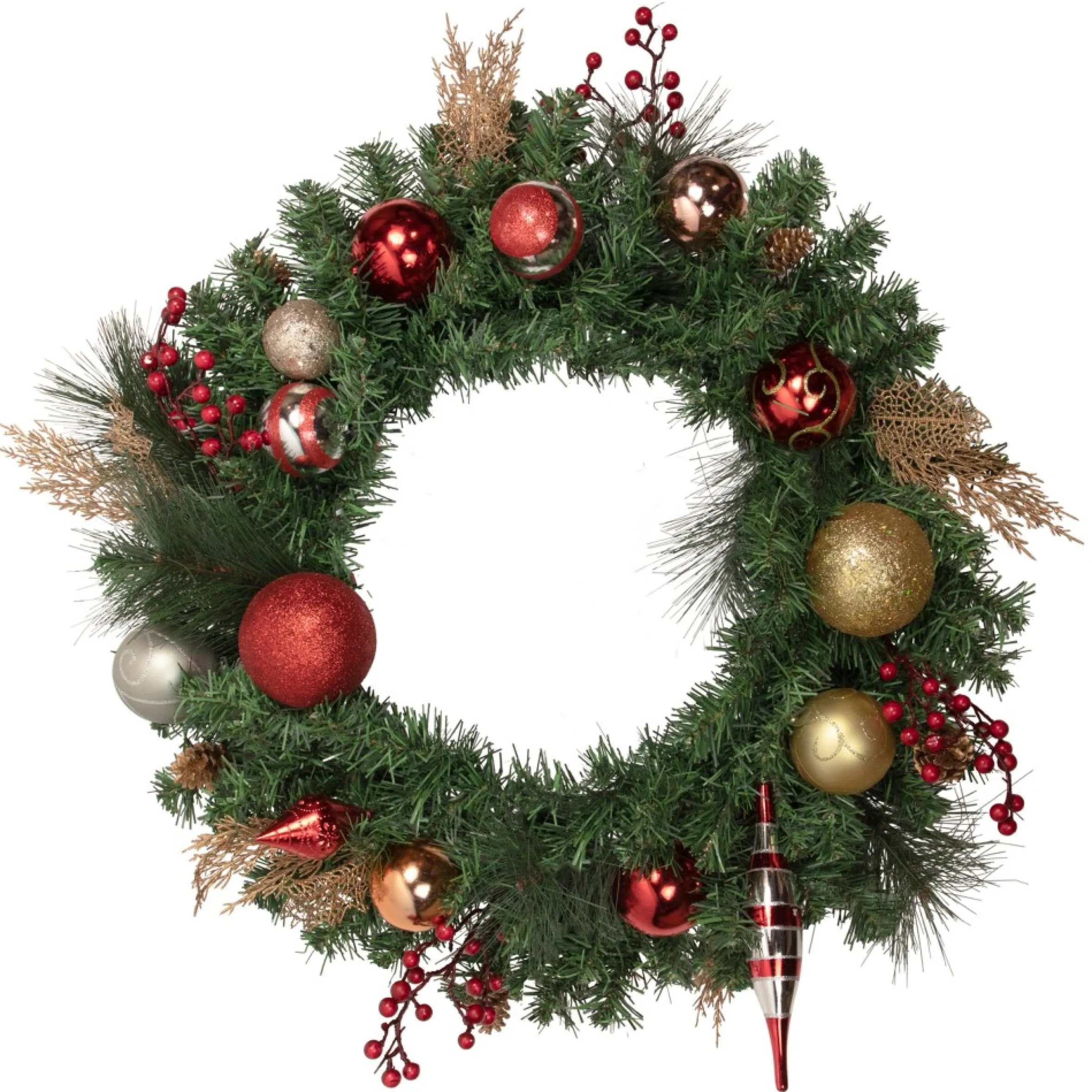 Green Mixed Foliage And Ornaments Artificial Christmas Wreath, 30-Inch, Unlit