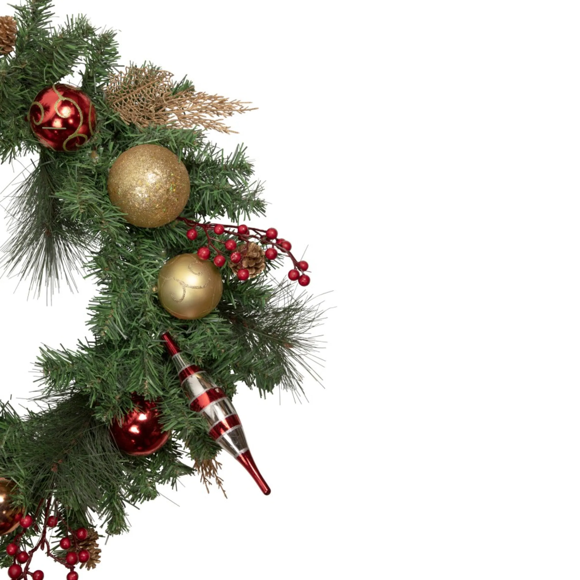 Green Mixed Foliage And Ornaments Artificial Christmas Wreath, 30-Inch, Unlit