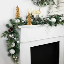 6' Green Pine Frosted Artificial Christmas Garland With Pinecones And Ornaments, Unlit